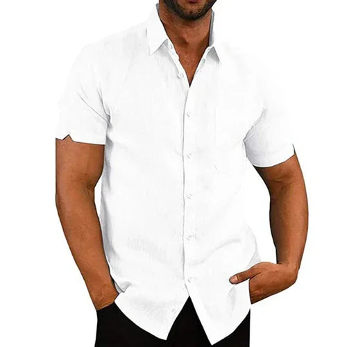 Summer Cotton Linen Shirts for Men Casual Short Sleeved Shirts Blouses