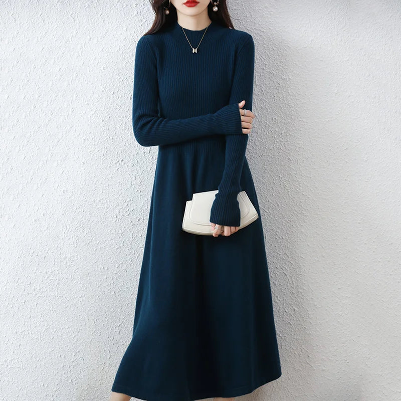 Sweater skirt women's long high-end 100% pure cashmere autumn and winter waist bottoming shirt knitted dress