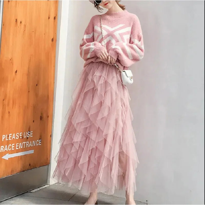 Tulle Skirts for Women Long Length Tutu Fairy Tiered Skirt A Line Mesh