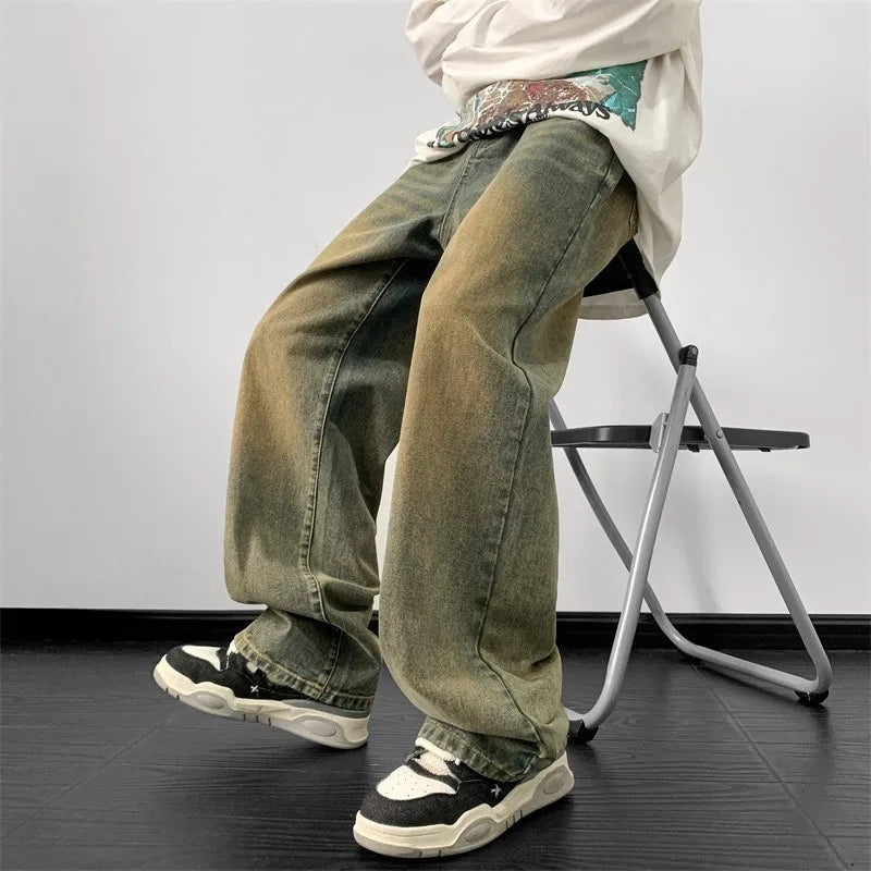 Jeans men Wide Leg Jeans Male Loose Straight Denim Pants 2024 Autumn