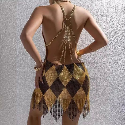 Sexy Metal Backless Summer Dress Fashionable Women's Mini Skirt Style Sleeveless Hanging Neck Design New Hot Sale Of The Season