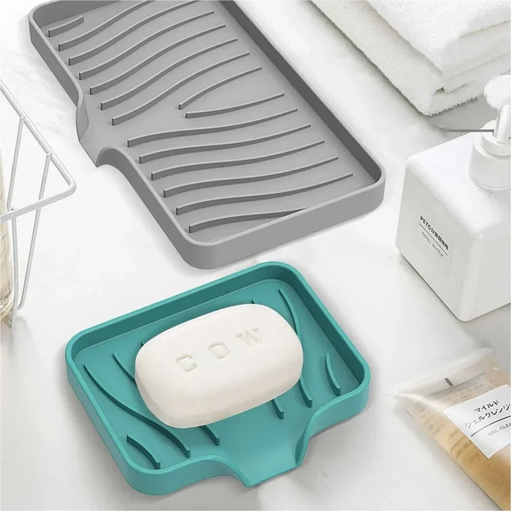 1-Pack Silicone Drain Soap Box Kitchen Bathroom Anti-slip Sink Tray
