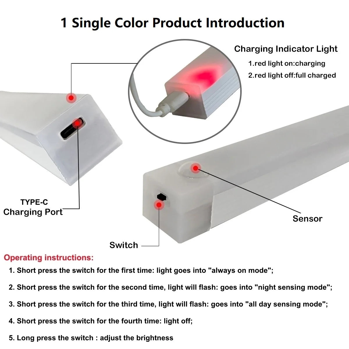 Motion Sensor Wireless LED Night Light USB Rechargeable Long Strip Bar