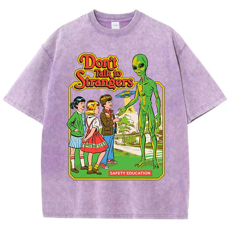 Cartoon Alien Classic Communication Print Women T-shirt Breathable