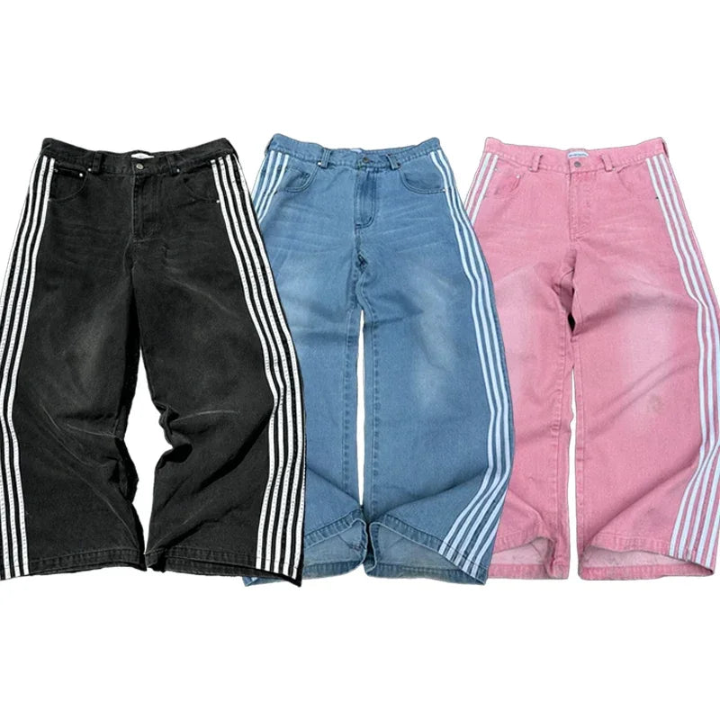 Y2K Baggy Jeans Harajuku vintage Striped Embroidered high quality