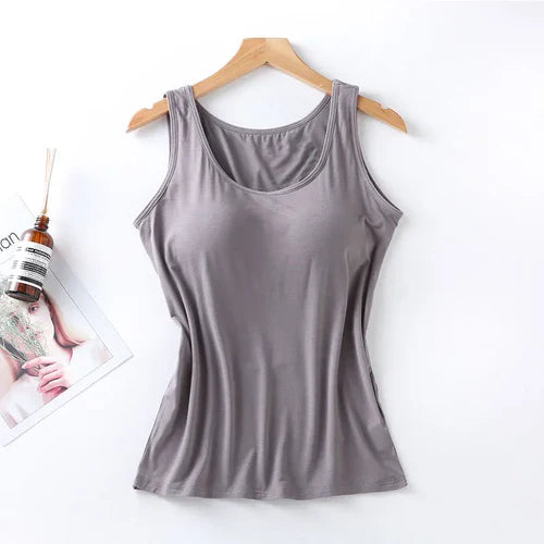 2025 Women's Vest Tops With Built In Bra Neck Vest Padded Slim Fit