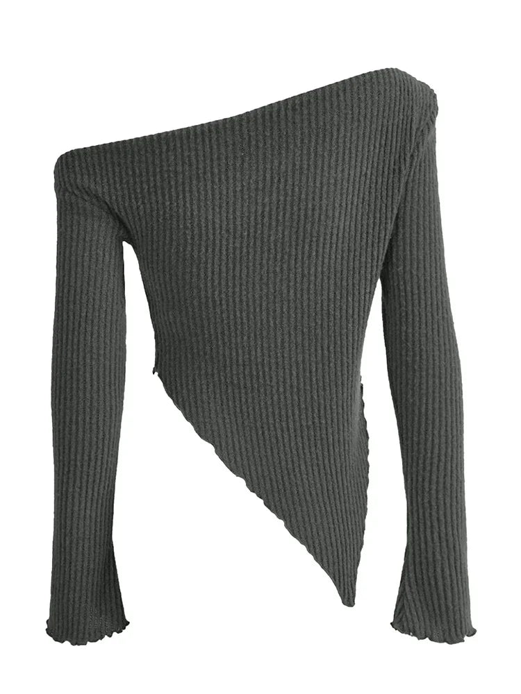 Sexy Asymmetrical Tees Women T-shirt Solid New Autumn Streetwear Long