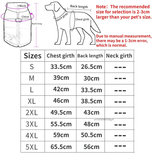 Waterproof Warm Dog Clothes Pet Coat Winter Vest Padded Zipper Jacket Dog Clothing for Small Medium Big Dogs Outfit