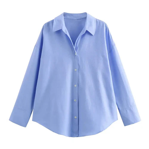 TRAF Women Fashion Spring Cotton Oxford Long Sleeve Single-breasted