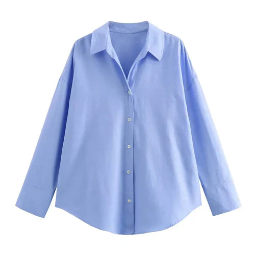 TRAF Women Fashion Spring Cotton Oxford Long Sleeve Single-breasted