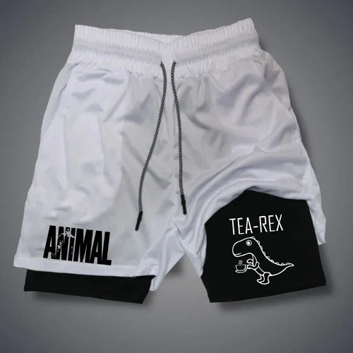 Cartoon Duck Print Men's Shorts Summer Double Layer Letter Print