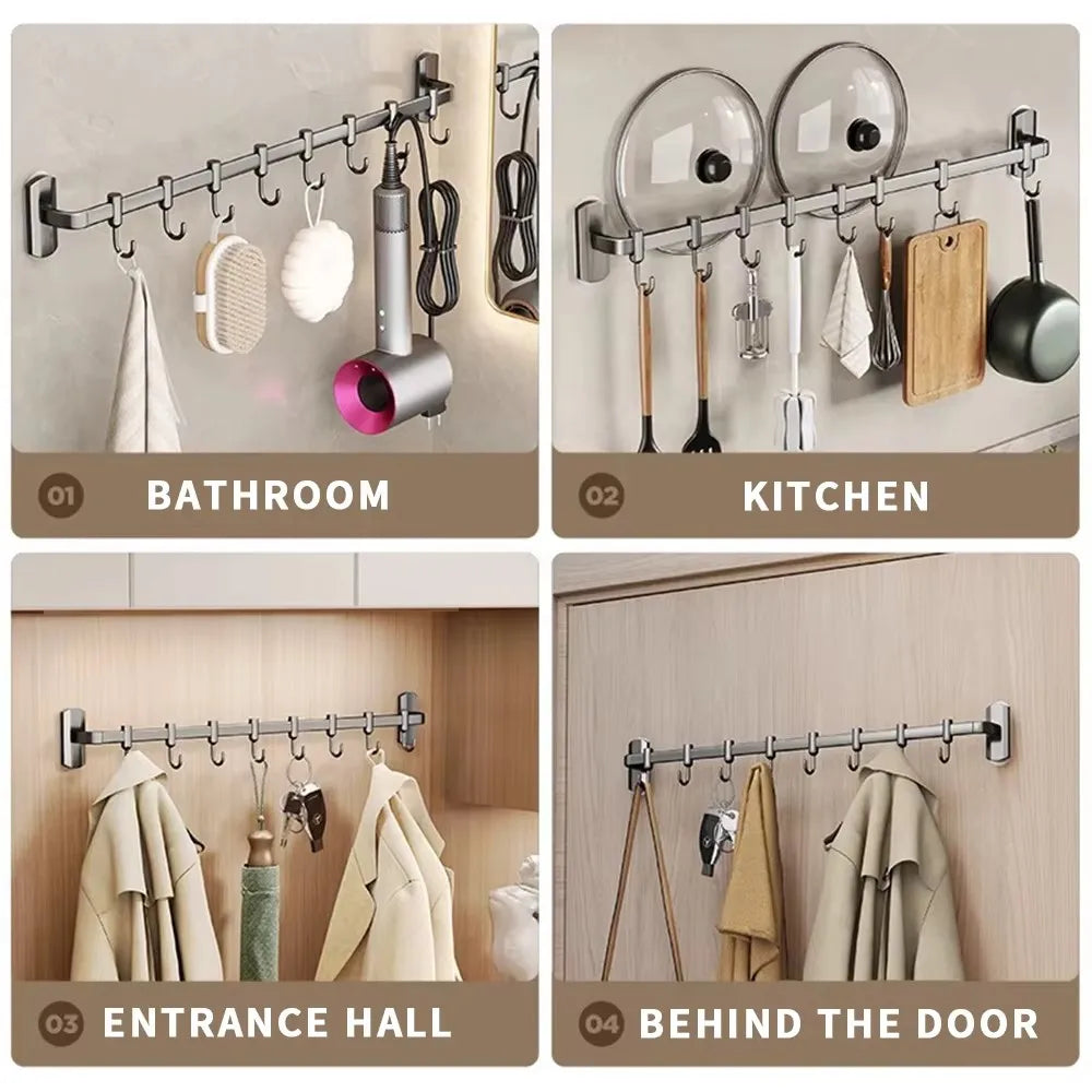 Wall Mounted Hooks Rack Kitchen Organizer Utensils Knife Holder