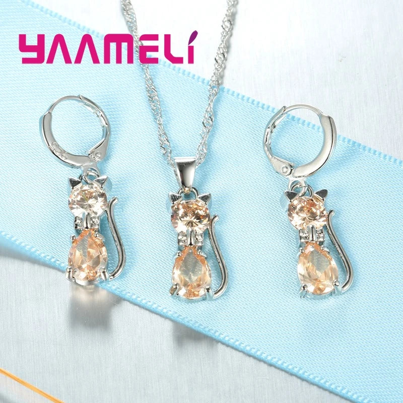 Real 925 Sterling Silver Color Jewelry Sets for Woman Girls Shining