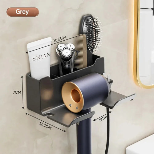 Wall mounted non perforated hair dryer storage rack Bathroom hair