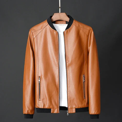 2024 Autumn New Men Black Biker PU Leather Coat Korean Fashion Men Pu