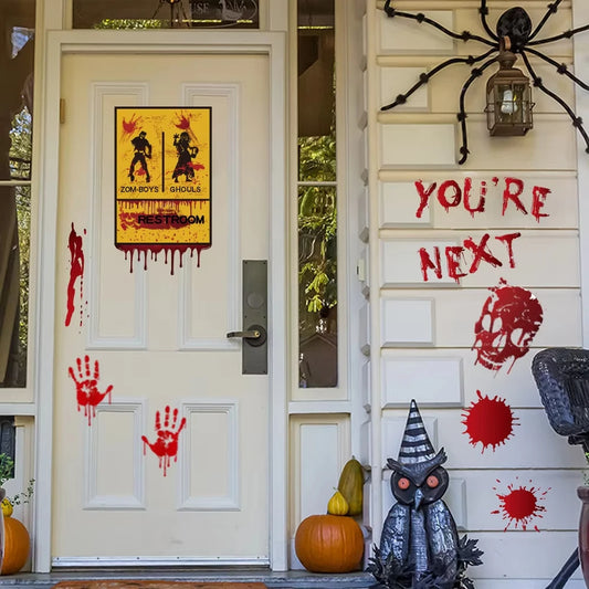 Halloween Decoration Bloody Footprints Doors Windows Sticker Horror Handprint Bloodstain Zombie Decals Haunted House Decorations