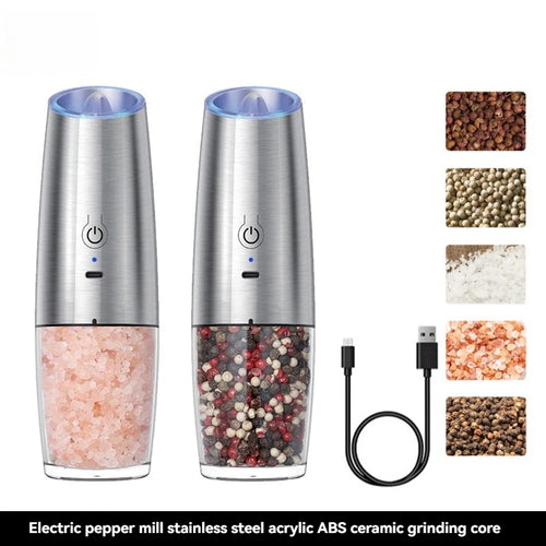 2PCElectric Pepper Grinder Salt And Pepper Grinder USB Rechargeable