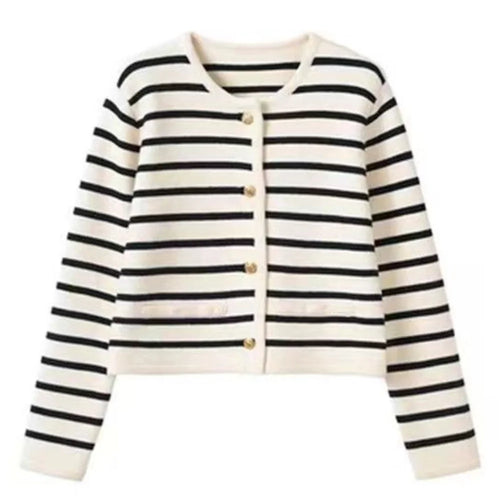 Korean Elegant Chic Knit Vest Stripe Casual Sweet Office Lady Cardigan