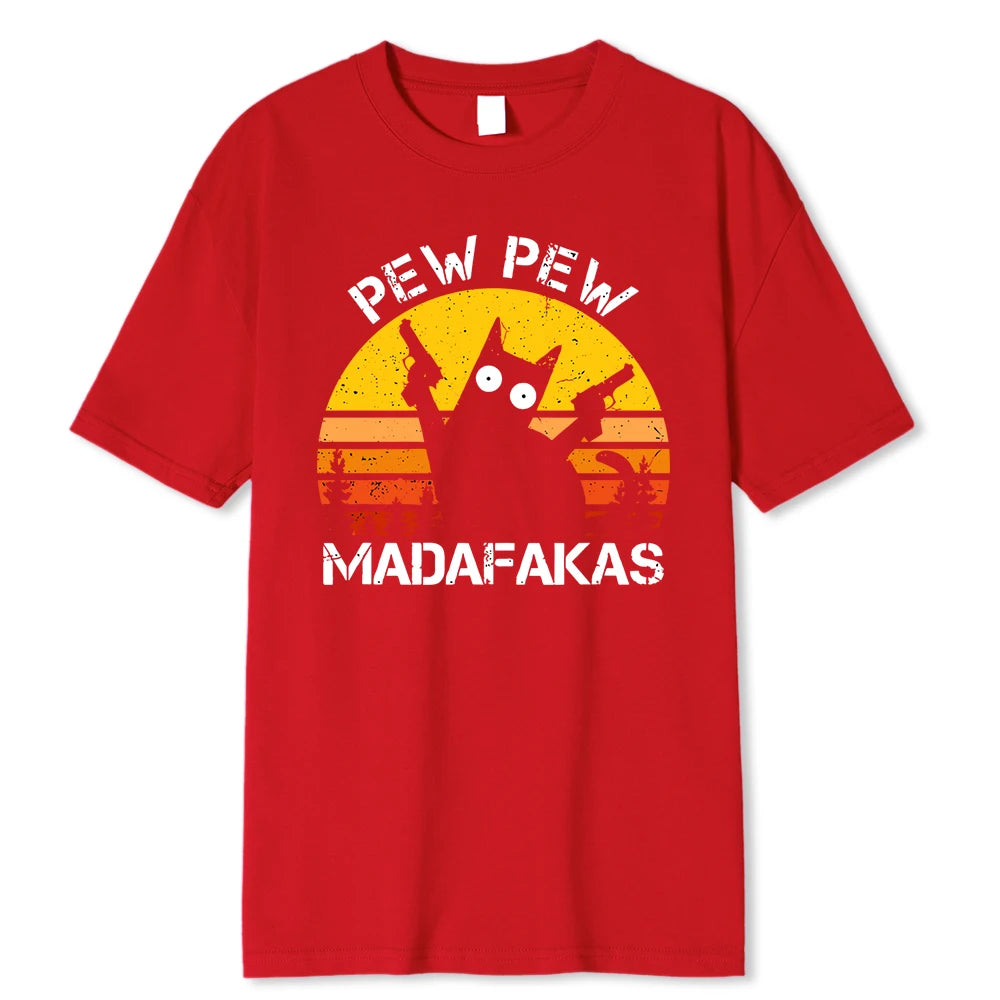 Pew Pew Madafakas Cat With Two Guns Printing Men T Shirts Summer