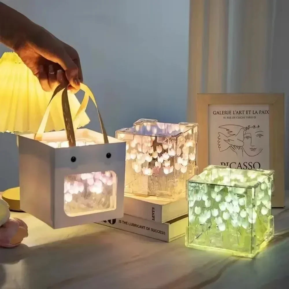 2025New Creative Diy Tulip Flower Sea Cube Three-Dimensional Small