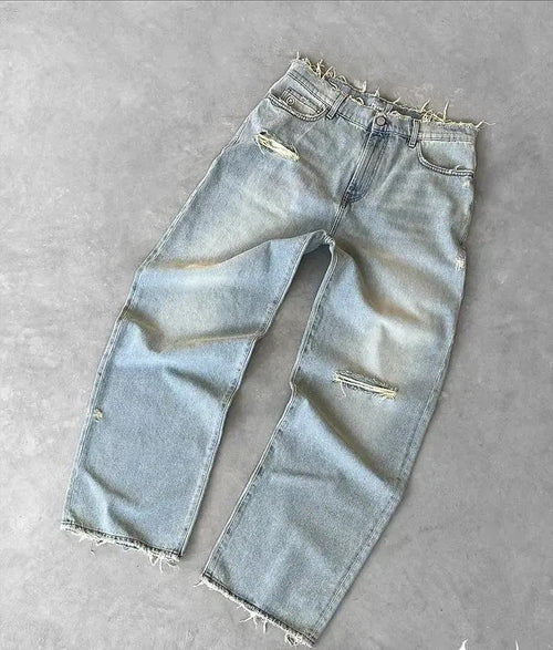Baggy Jeans for Men Y2k Hip Hop Distressed Retro Black Pants