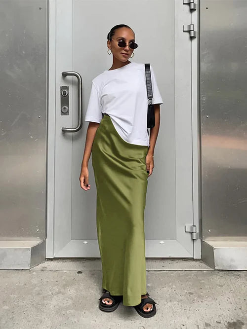 Elegant Satin Black Trumpet Skirts Fashion Slim High Waist Skirts