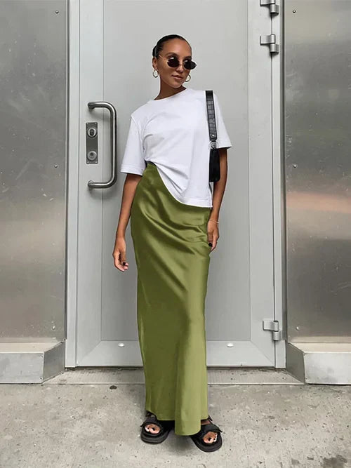 Elegant Satin Black Trumpet Skirts Fashion Slim High Waist Skirts
