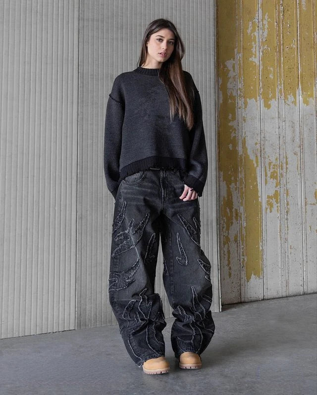 Baggy Jeans for Men Y2k Hip Hop Distressed Retro Black Pants