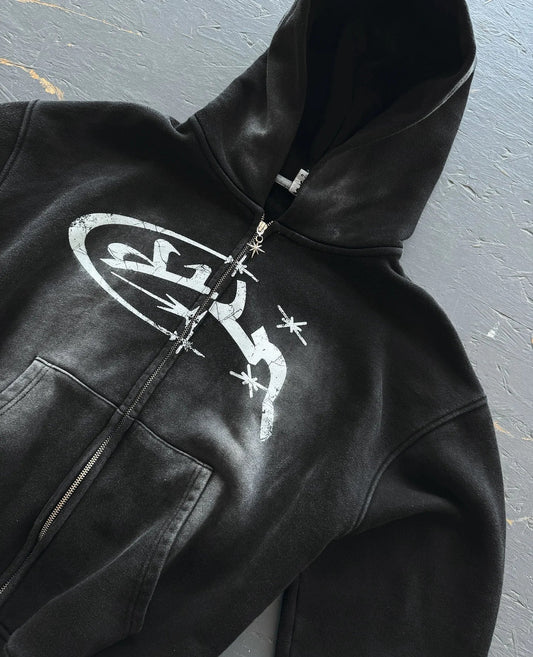 Y2k Vintage Fashion Print Zip Up Hoodies New Harajuku Hip Hop Long