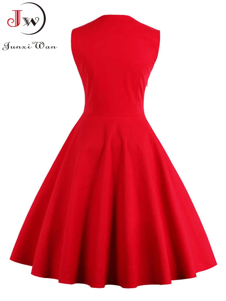 S-5XL Women Robe Retro Vintage Dress 50s 60s Rockabilly Dot Swing Pin