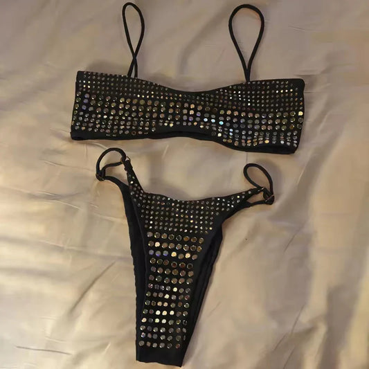 2025 New Sexy Diamond Bikini Women Swimsuit Bandeau Biquini Push Up Swimwear Female Shiny Bathing Suits Bodysuit Beachwear