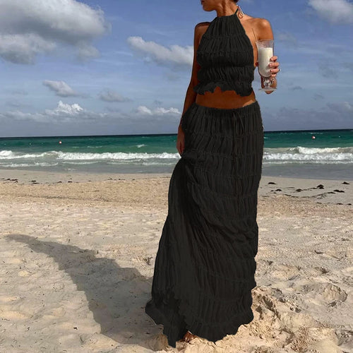 Women Boho Sexy Backless Matching Suit 2 Piece Beach Holiday Outfits