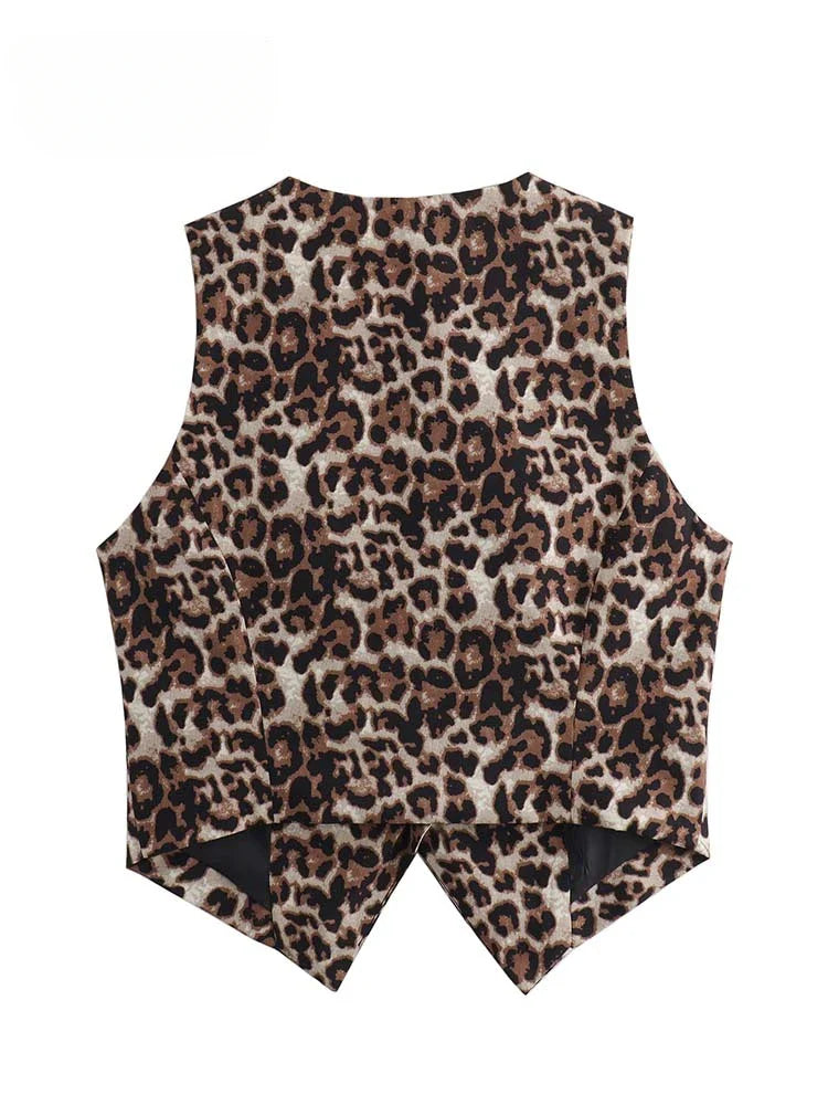 Women's Vest 2024 Fashion Leopard Summer V-Neck Single-breasted Vest
