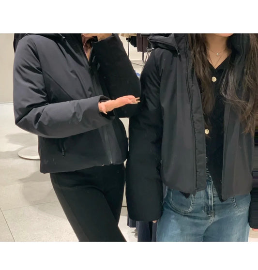 ETJ 2025 Autumn/Winter New women's short imitation wind waterproof hooded thick warm cotton jacket Outdoor coat 4749703