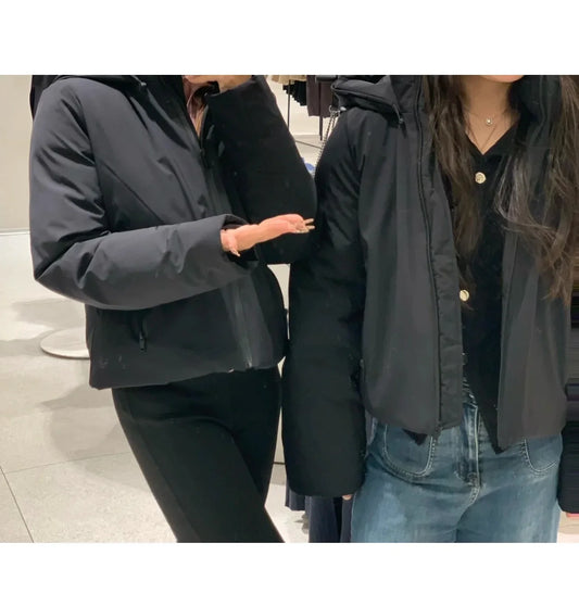 ETJ 2025 Autumn/Winter New women's short imitation wind waterproof hooded thick warm cotton jacket Outdoor coat 4749703
