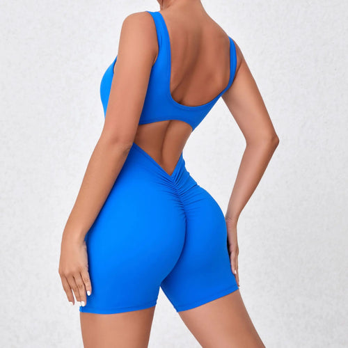 2025 S-XL Pad Women Gym Yoga Set Sports Rompers Deep V Back Fitness