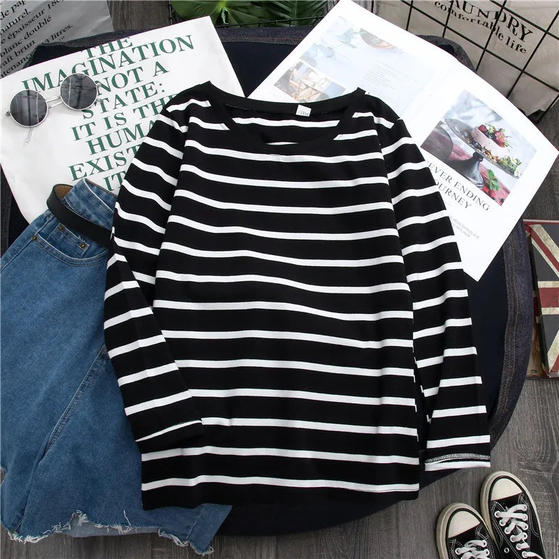 1PC Spring and Autumn Winter Black Striped Top with Foreign Style Ins