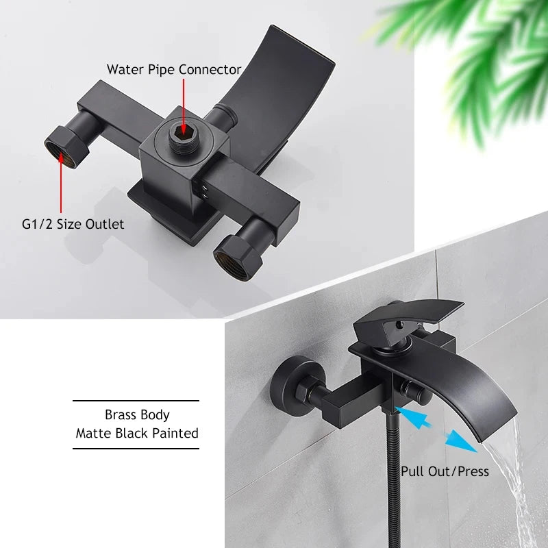 Black Bathroom Tub Faucet Single Handle Waterfall Spout Mixer Tap with