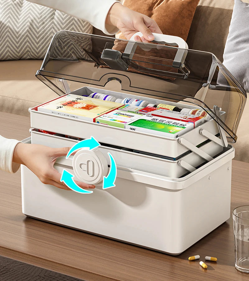 3 Layers Large Capacity Family Medicine Organizer Storage Box Portable
