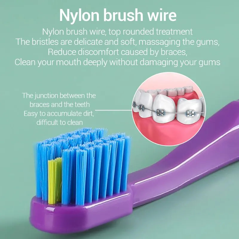 3PC Clean Orthodontic Braces Adult Orthodontic Toothbrushes Dental