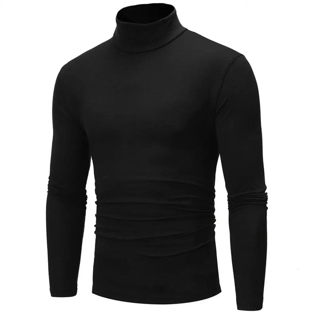 2021 New Men's Solid Color Turtleneck T Shirts Male Slim Fit Long