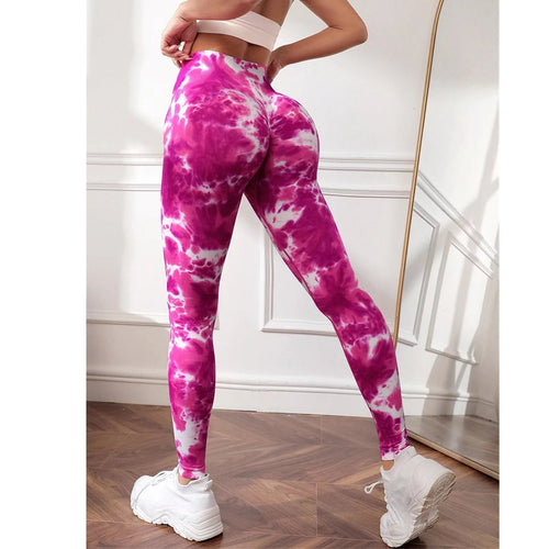 QK S-L Women Dye Seamless Yoga Pants High Waist Leggings Scrunch Gym