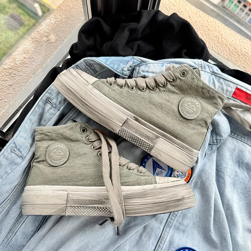 New Vintage Canvas Shoes Man High Top Platform Skateboard Shoes Men