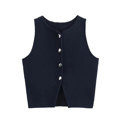 TRAF 2024 Knit Vest For Women Sleeveless Cropped Woman White Vest Fall