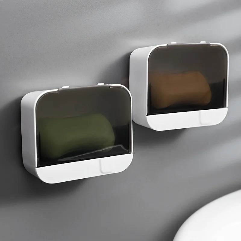 Bathroom Soap Holder Flip Lid Soap Storage Box Wall Mounted No Punch
