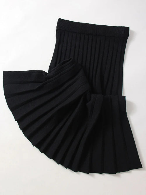 Knit Black Mini Pleated Skirts For Women A Line Winter Short Skirt