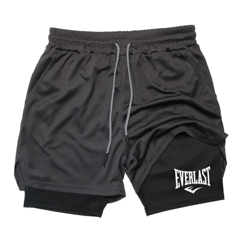 Men's compression gym shorts, EVERLAST printed sports pants, double
