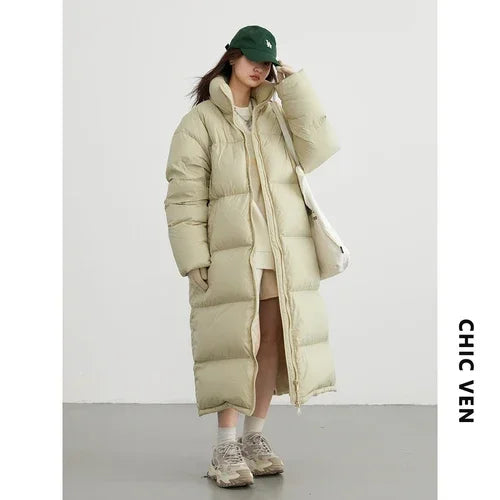 CHIC VEN Women Down Coats New Long Thick Warm Down Jackets Overcoat
