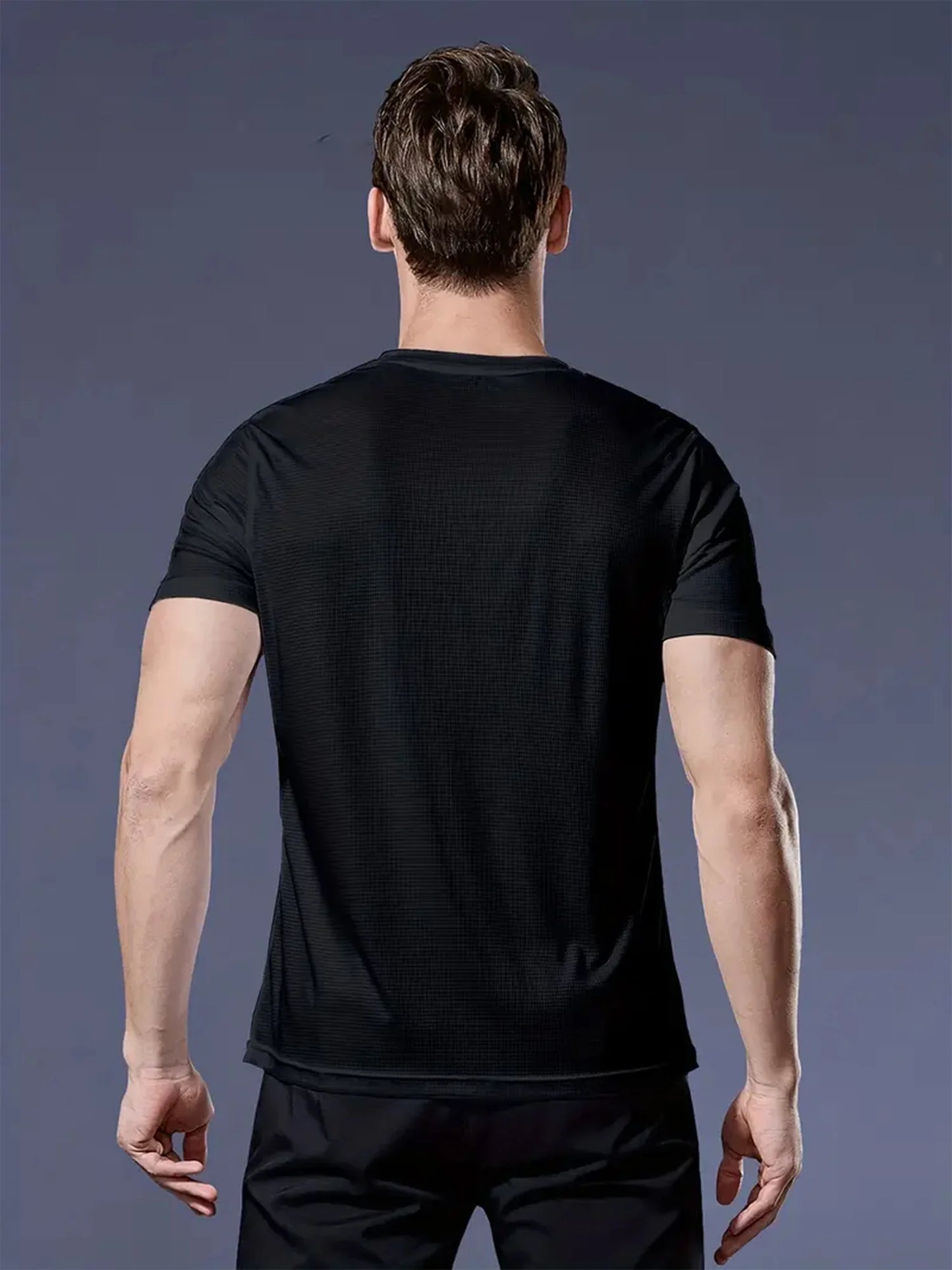 Round Neck T-Shirt 1 Piece Black Ultra-Light Men's Quick Drying