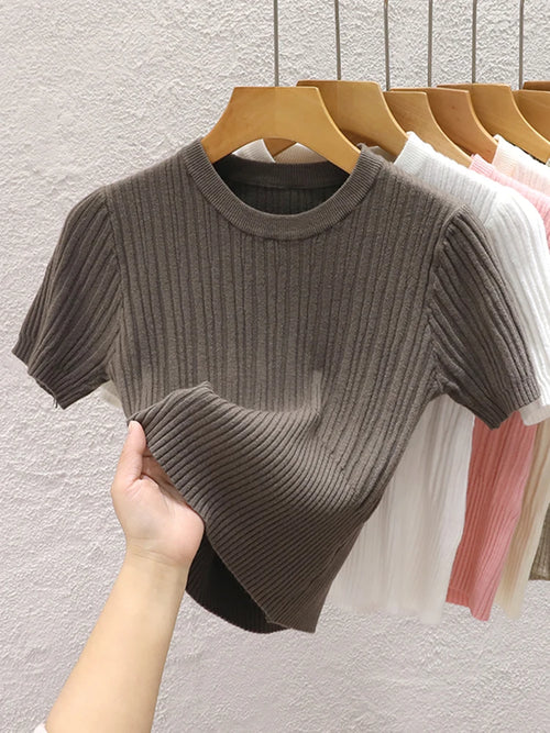 2024 Summer T shirts for Women Casual Female Korean Knit Streetwear